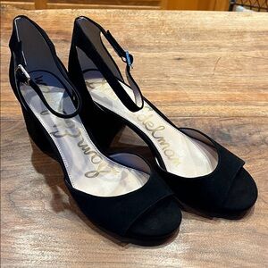 Sam Edelman Black Suede Peep-Toe Heels